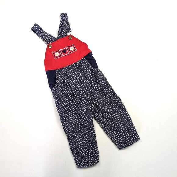 Vintage Kids Kids Overalls Girls Size 24m Navy Floral - Picture 1 of 4